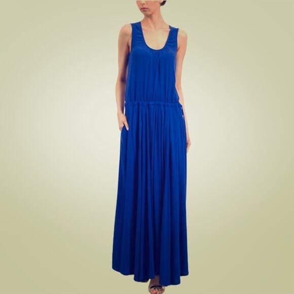 NWT BGL Blue Sleeveless Maxi Dress Adjustable Waist Designer Beach US 4 EUR 34 - Picture 1 of 13